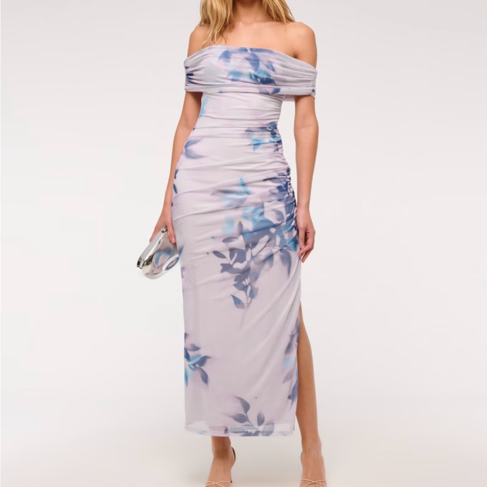 Abercrombie & Fitch Ruched Off-Shoulder Dress - Mesh Draped Maxi Dress
